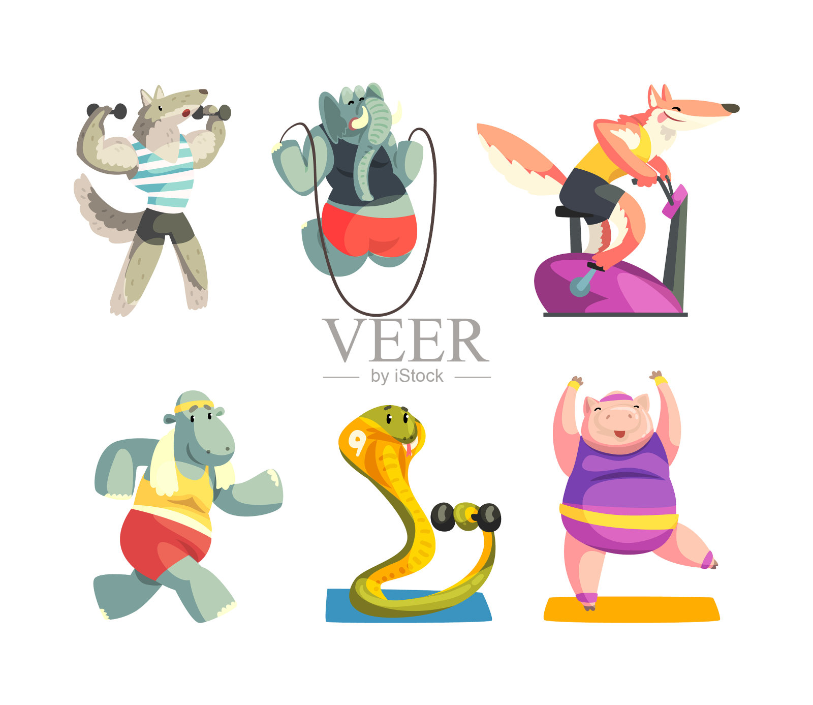 喜欢运动的动物穿着制服做运动插画图片素材