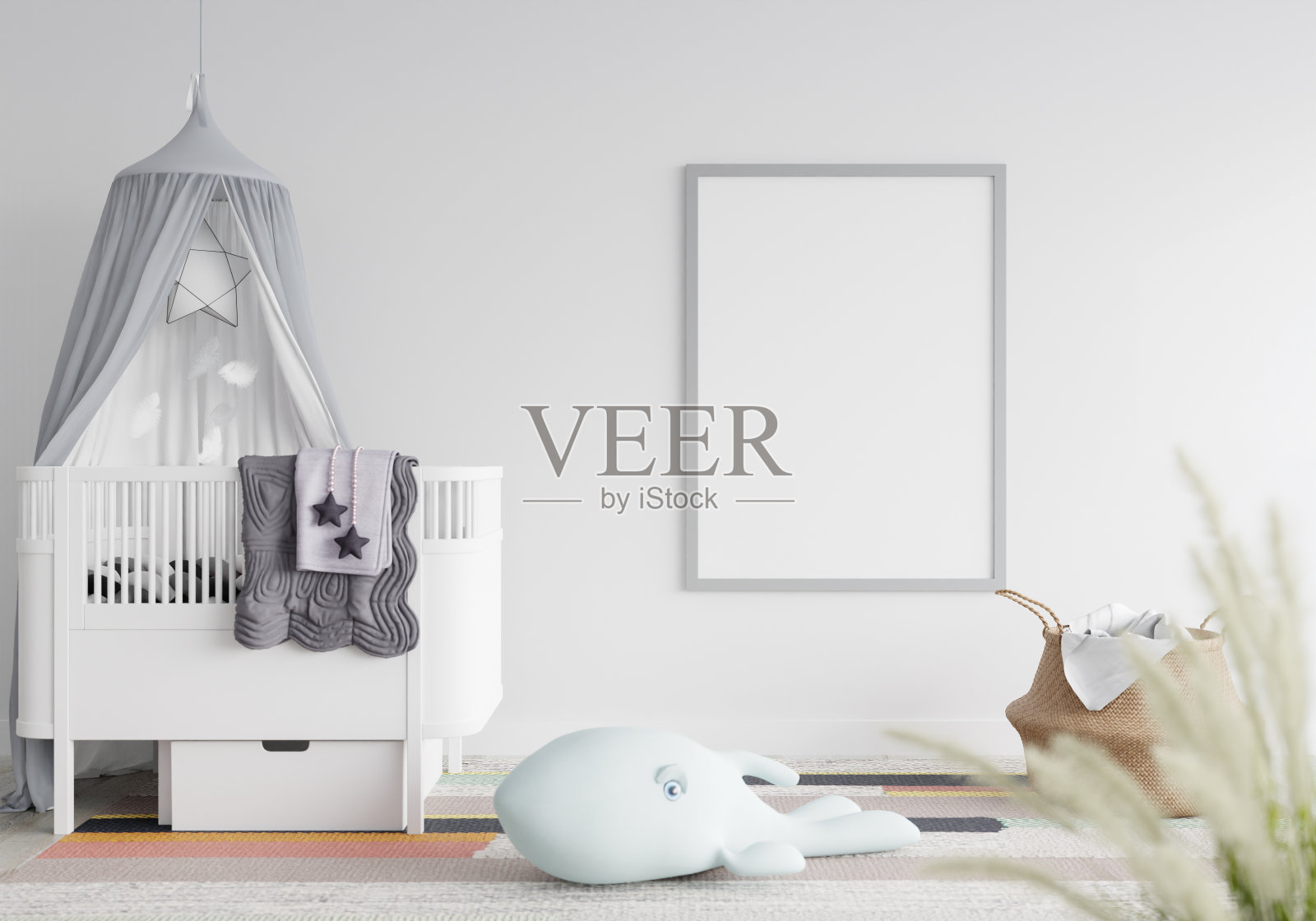 儿童房现代室内的3D模型相框照片摄影图片