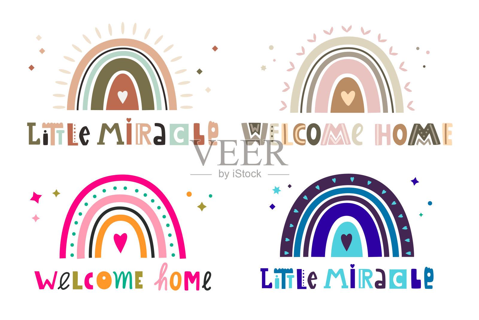 可爱的宝贝彩虹套装。矢量手刻字铭文插画图片素材