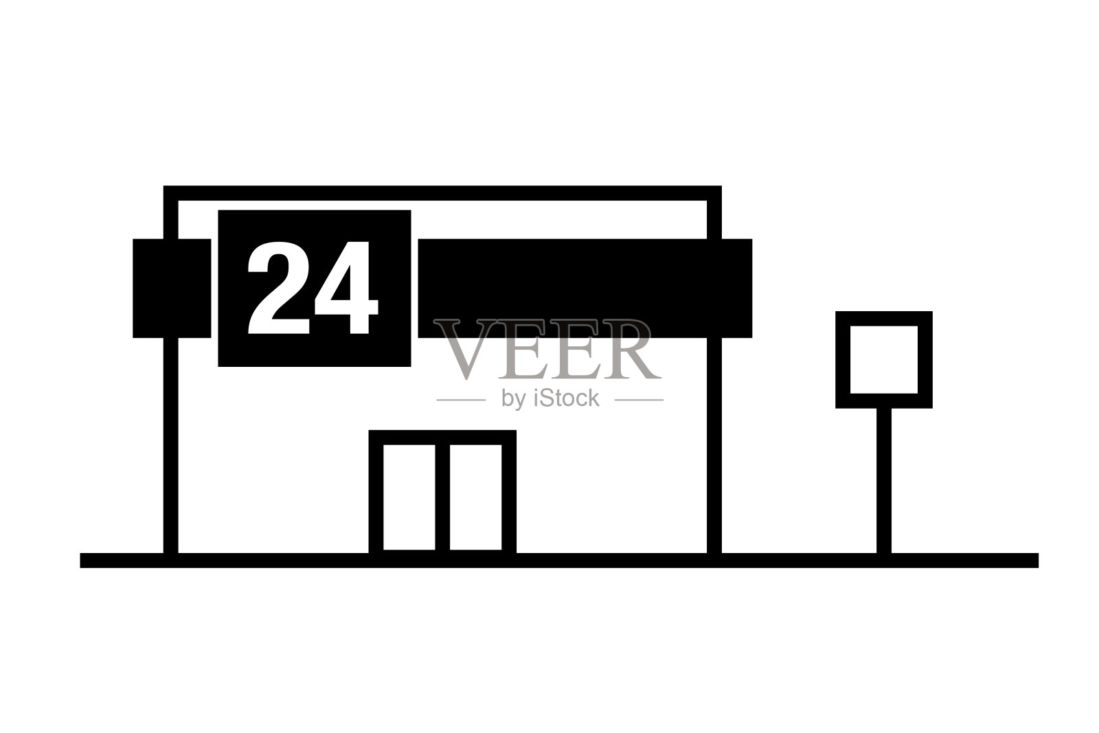 24小时便利店和标记杆。向量。插画图片素材