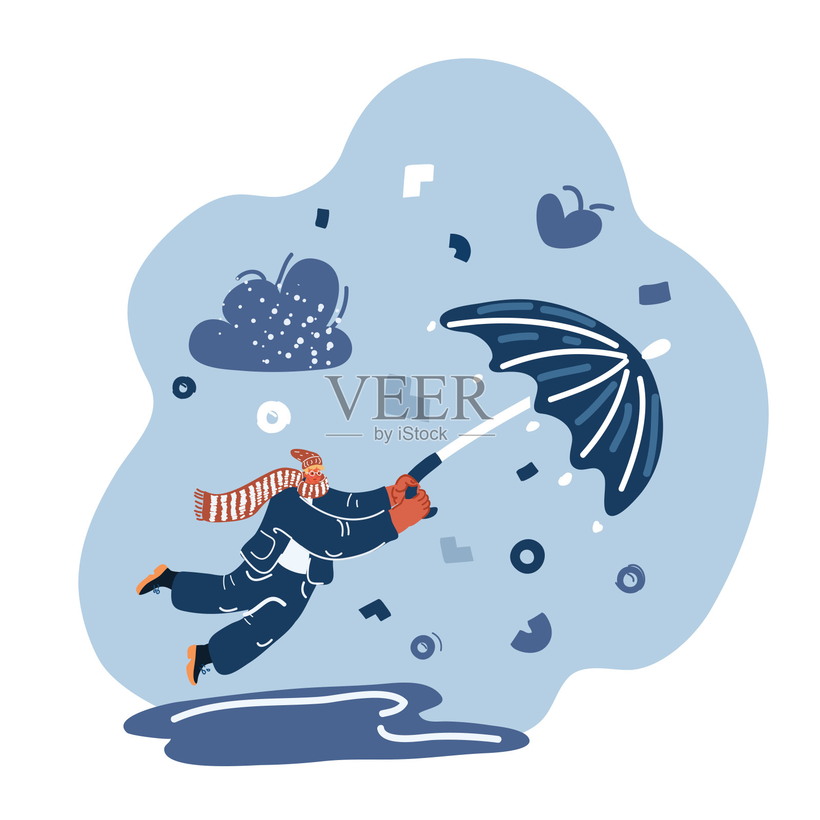 矢量插图的形象的人拿着伞和飞行插画图片素材