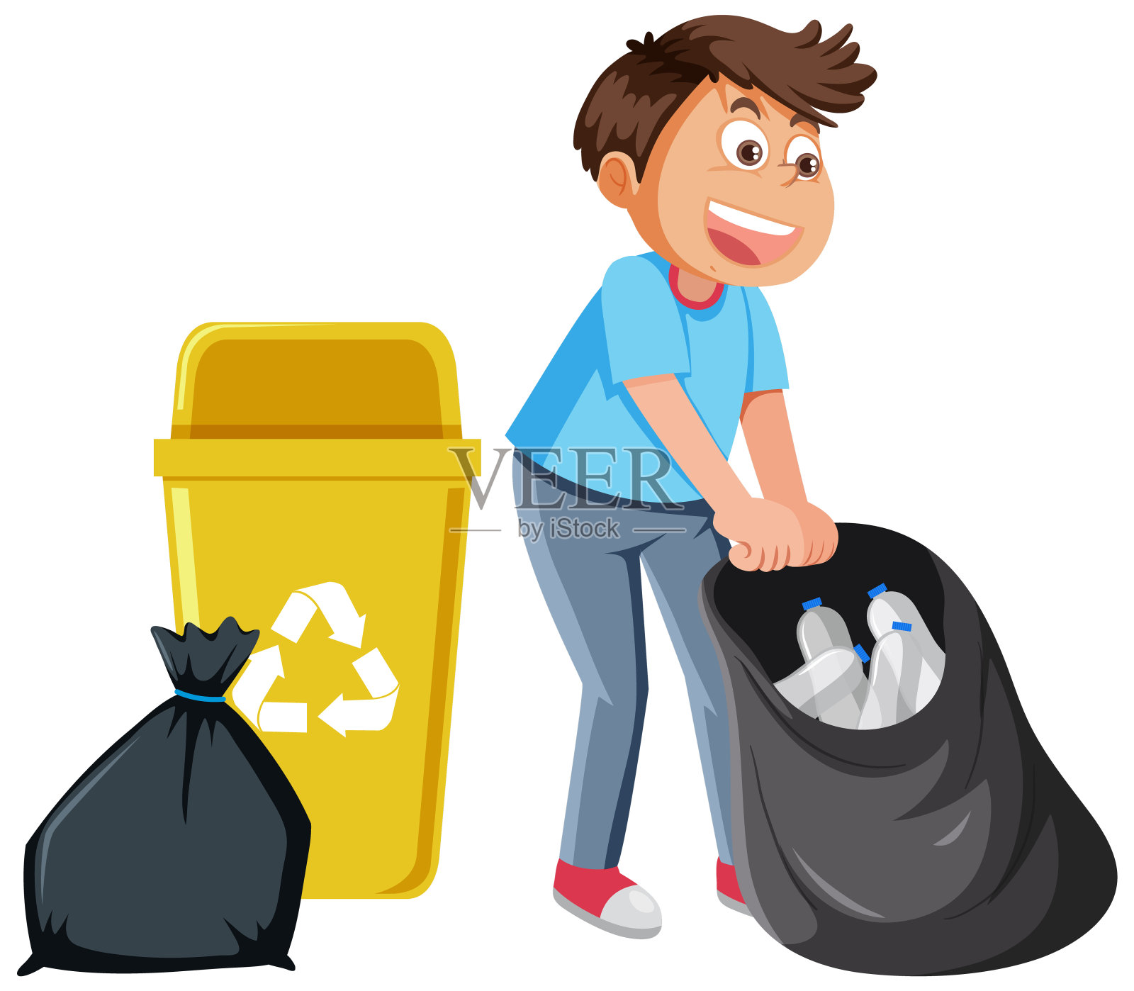 小孩打扫卫生的卡通人物插画图片素材