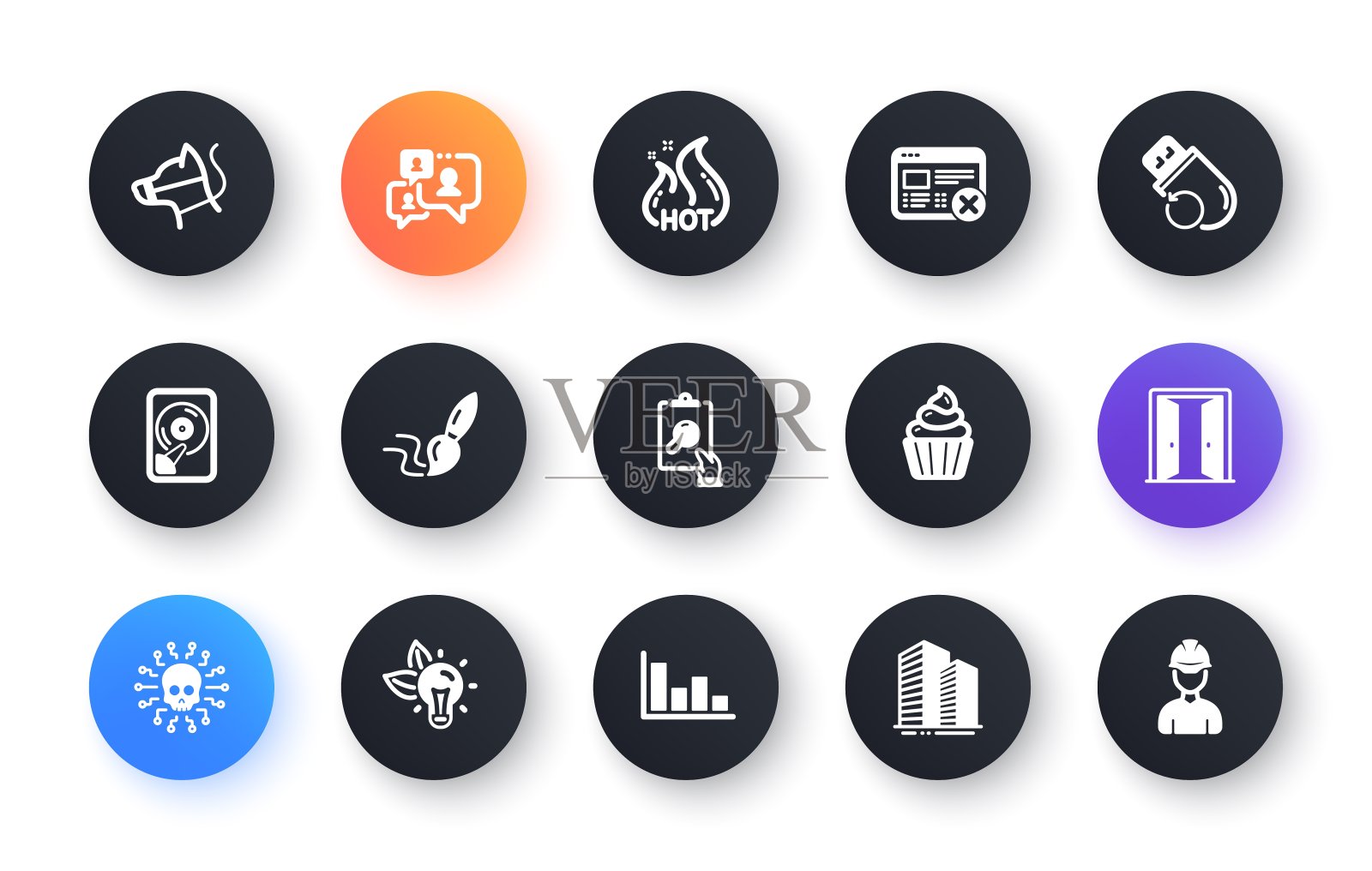 最小的套狗链，打开的门和纸杯蛋糕平面图标的网页开发。为设计。向量图标素材