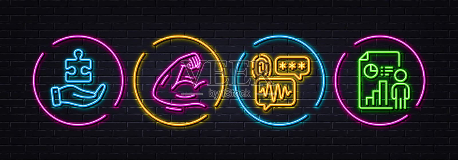 强壮的手臂，生物识别安全和谜最小的线图标。对于web应用程序，打印矢量插画图片素材