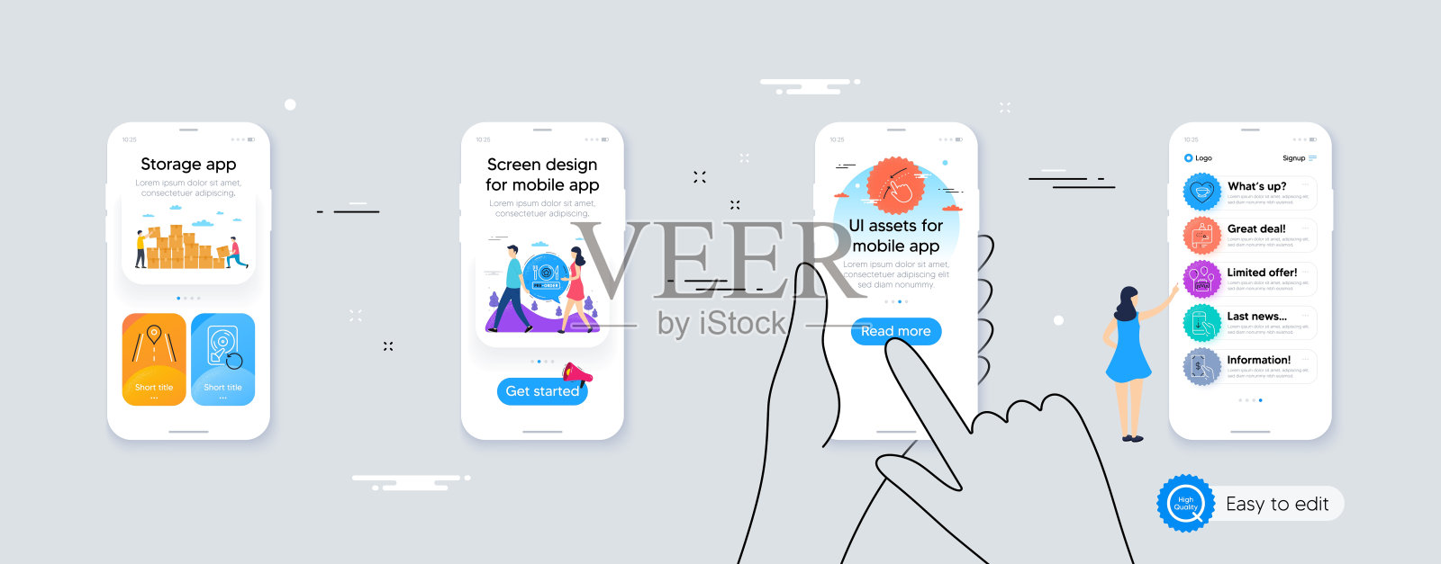 向下滚动，蛋糕和恢复硬盘行图标的网站，打印。为设计。向量插画图片素材