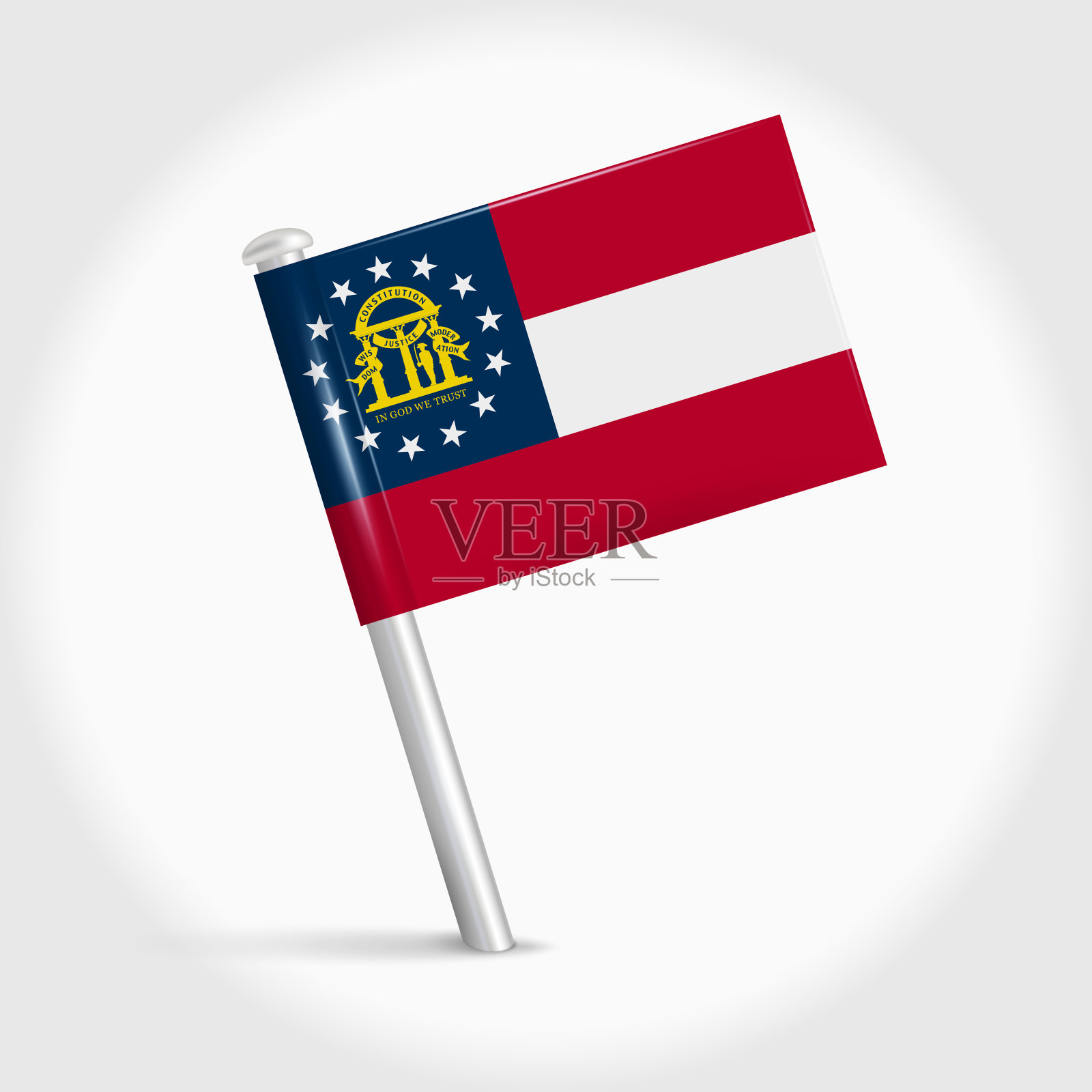 格鲁吉亚地图别针旗帜。三维逼真矢量插图插画图片素材