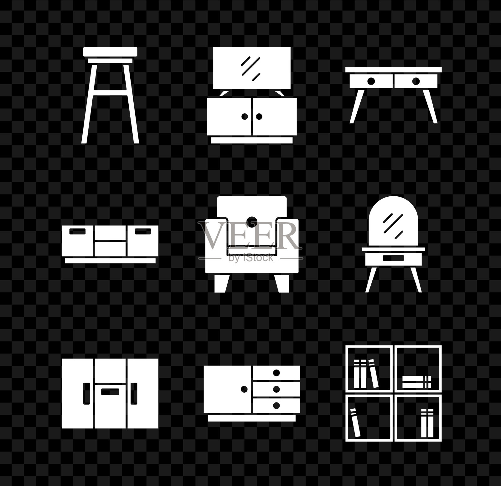 椅子、电视、台架、办公室、书桌、衣柜图标素材