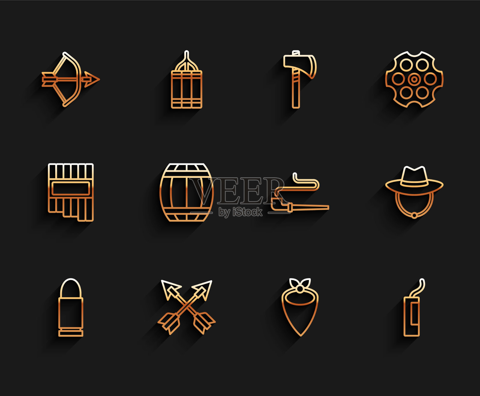 套线子弹交叉箭弓和箭袋图标素材