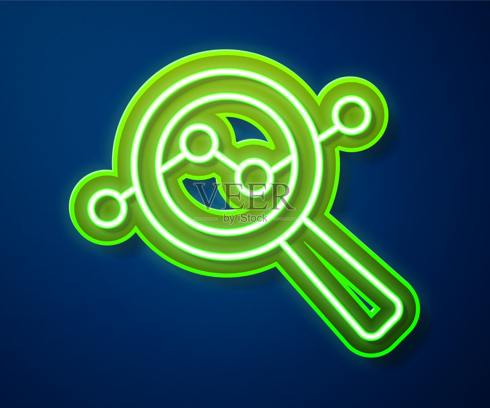 发光的霓虹灯线和数据放大镜插画图片素材