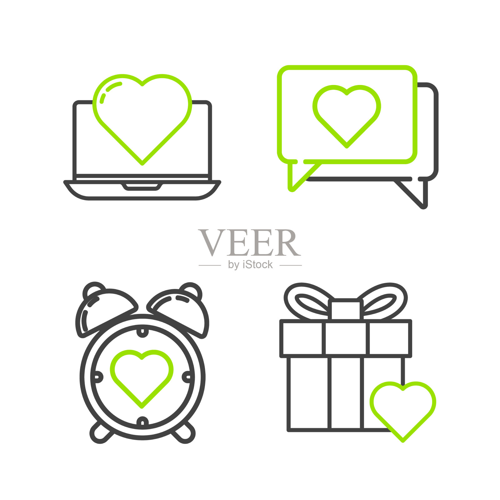 套线礼盒和心心放在中心图标素材