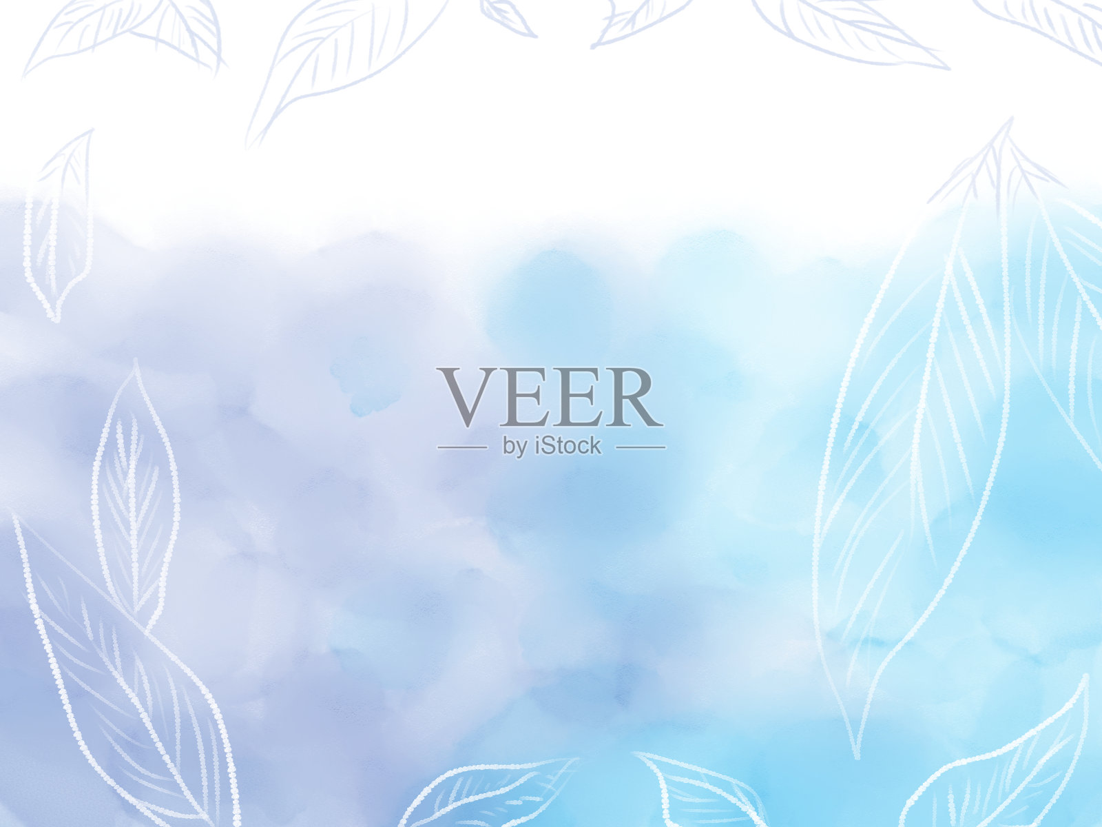 美丽的抽象渐变背景与树叶框架和水彩风格插画图片素材