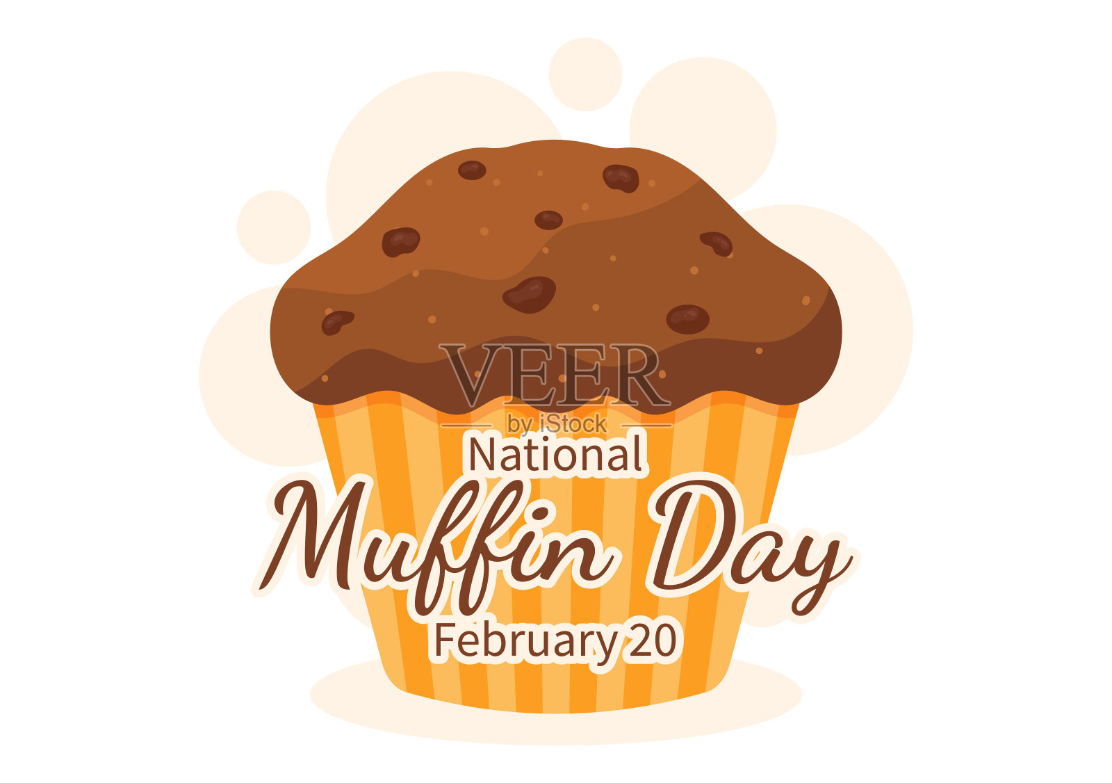 2月20日全国松饼日与巧克力片食品经典松饼美味在平面卡通手绘模板插图插画图片素材