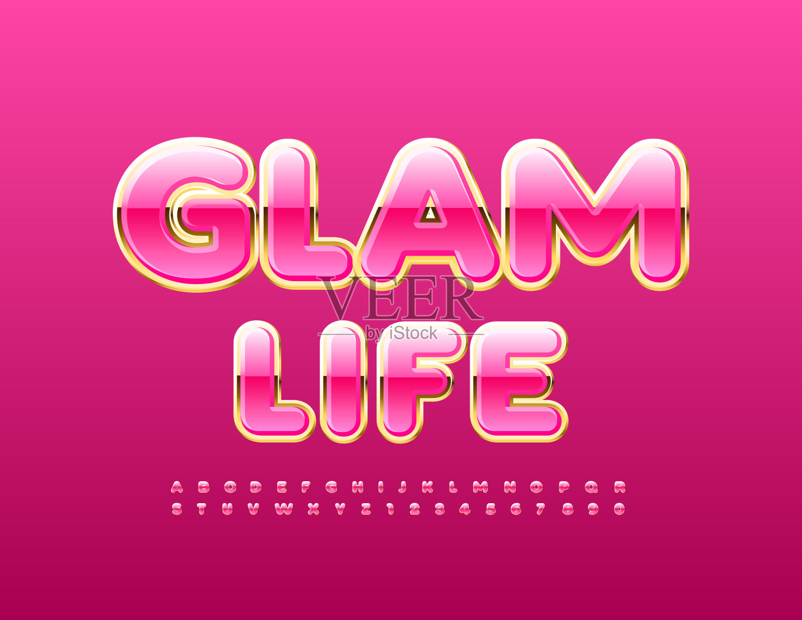 矢量时尚徽章魅力生活与金色和粉色字母和数字集插画图片素材