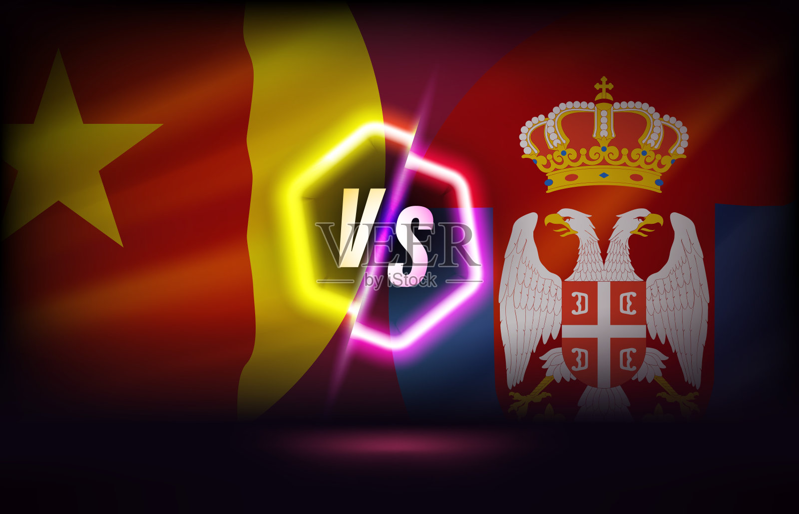 喀麦隆对塞尔维亚的比赛模板。三维矢量插图插画图片素材