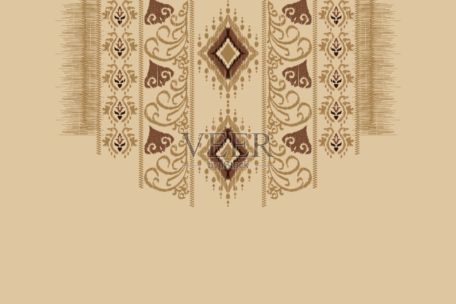 美丽的花朵伊卡特涡纹领口刺绣。插画图片素材