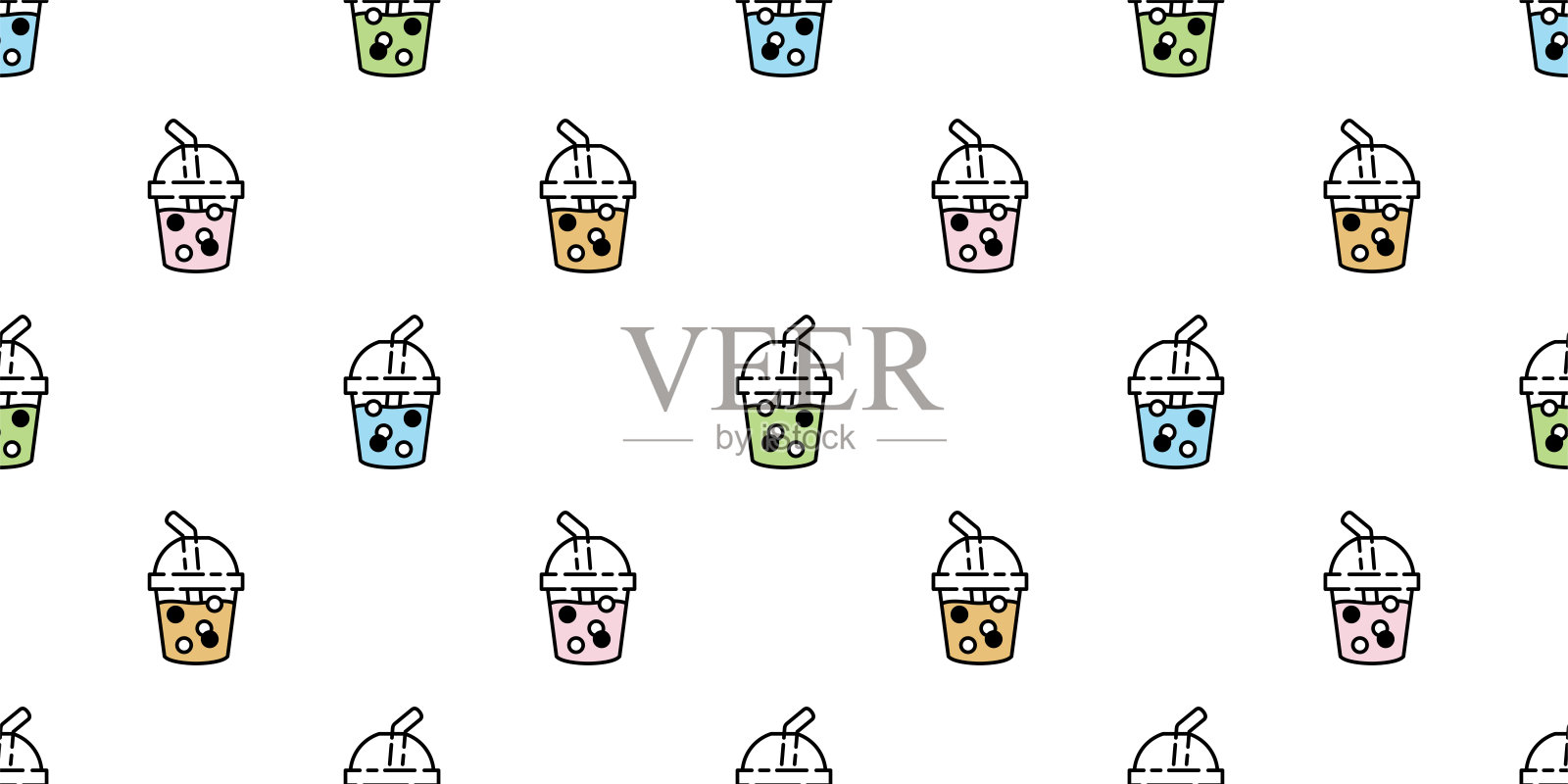 珍珠茶无缝图案矢量奶茶围巾孤立重复墙纸瓷砖背景礼品包装纸插图涂鸦设计插画图片素材