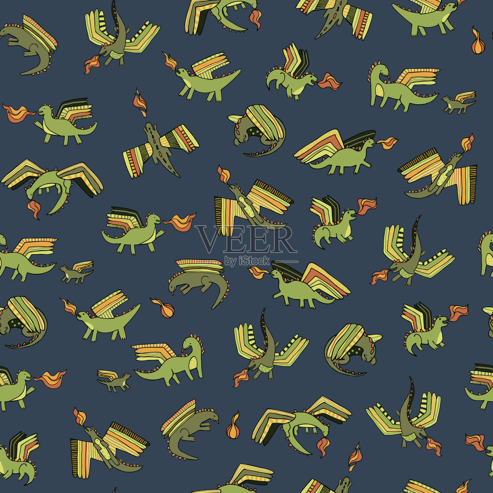 龙动物矢量无缝图案。插画图片素材