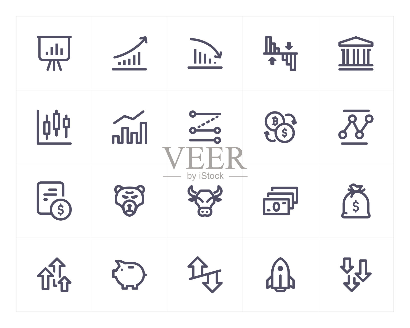 股票市场线图标设置。白色背景上的矢量插图。完美的200x200像素。图标素材