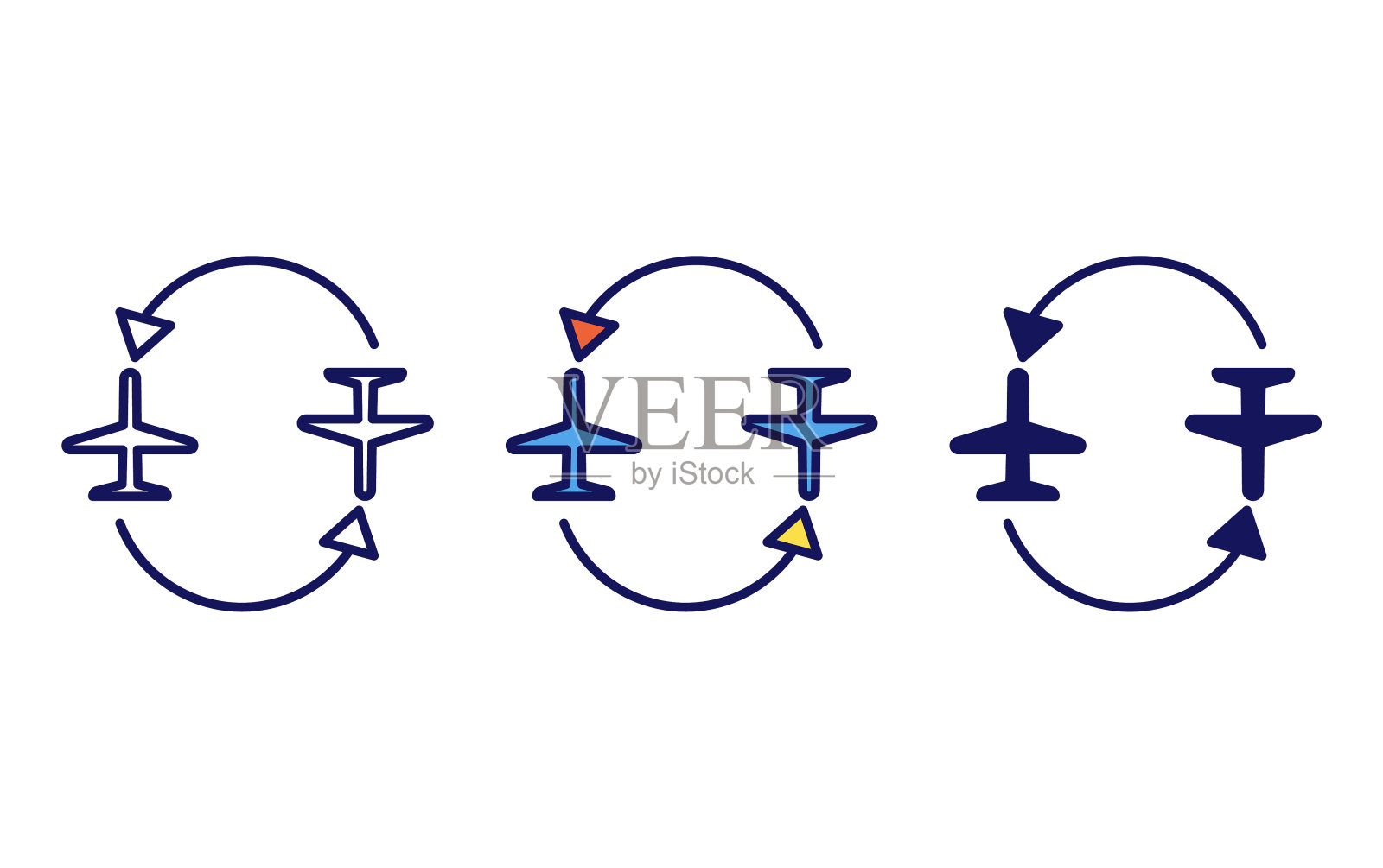飞行行程，旋转线和字形图标，矢量插图图标素材