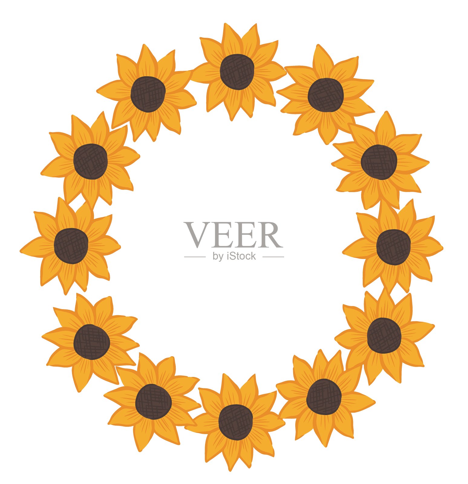 圆形框架与黄色向日葵。卡通风格的矢量插图设计元素图片