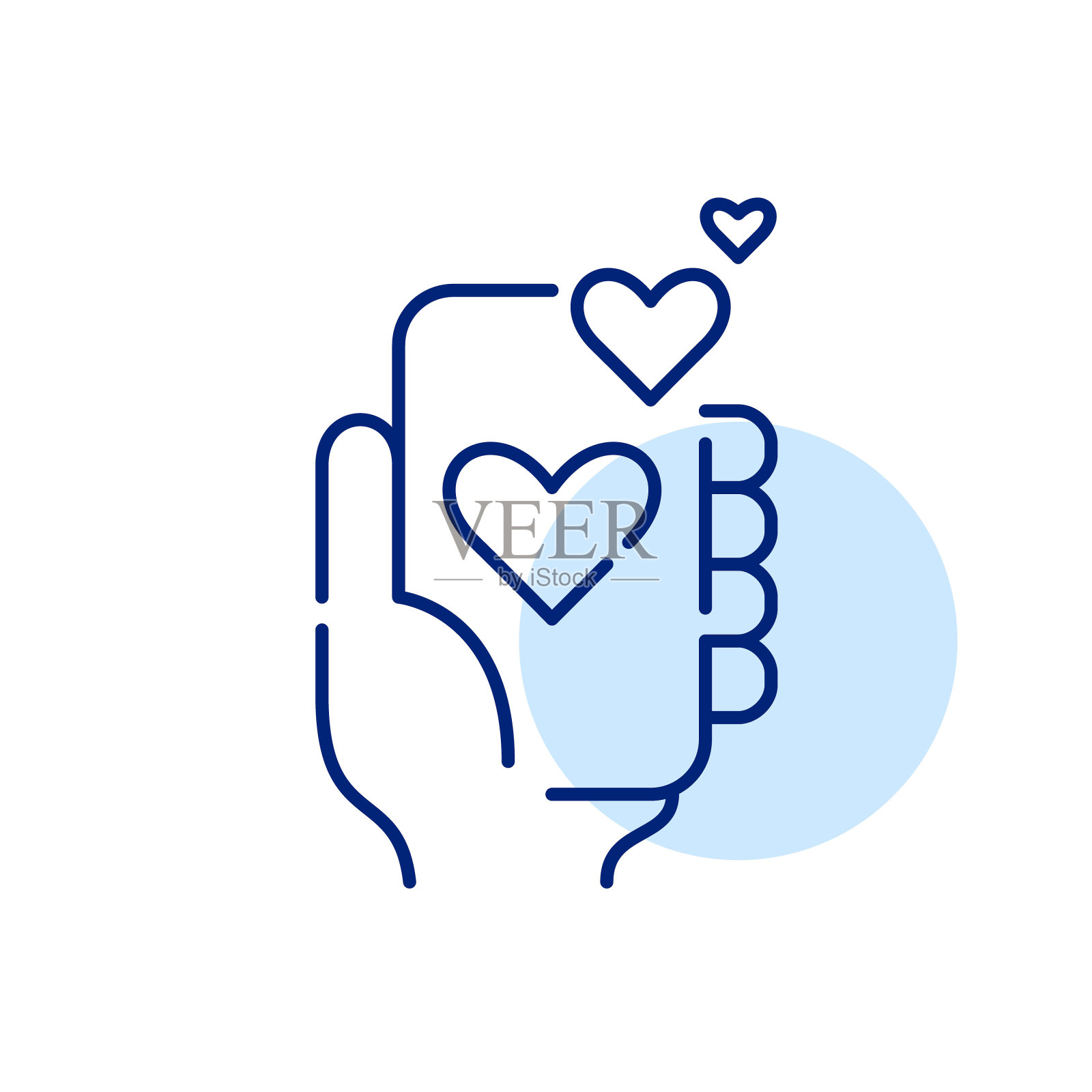 手拿着有爱心的智能手机。在社交媒体上做出积极的反应。像素完美，可编辑的笔画图标插画图片素材