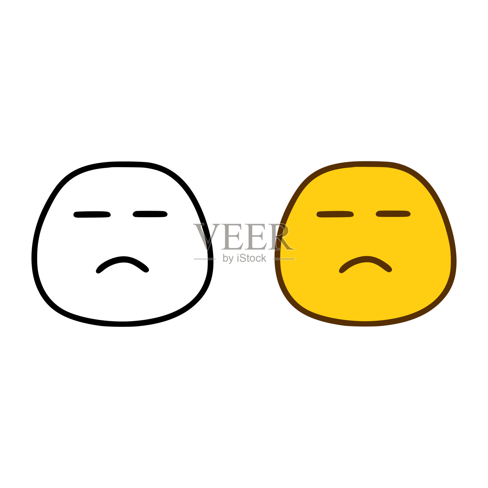 白色背景上孤立的涂鸦风格的悲伤表情图标素材