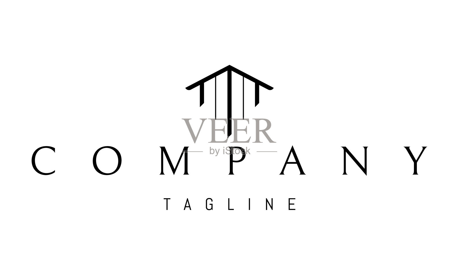 矢量标志上有一个抽象的形象，房子的角落以希腊柱的形式出现。插画图片素材