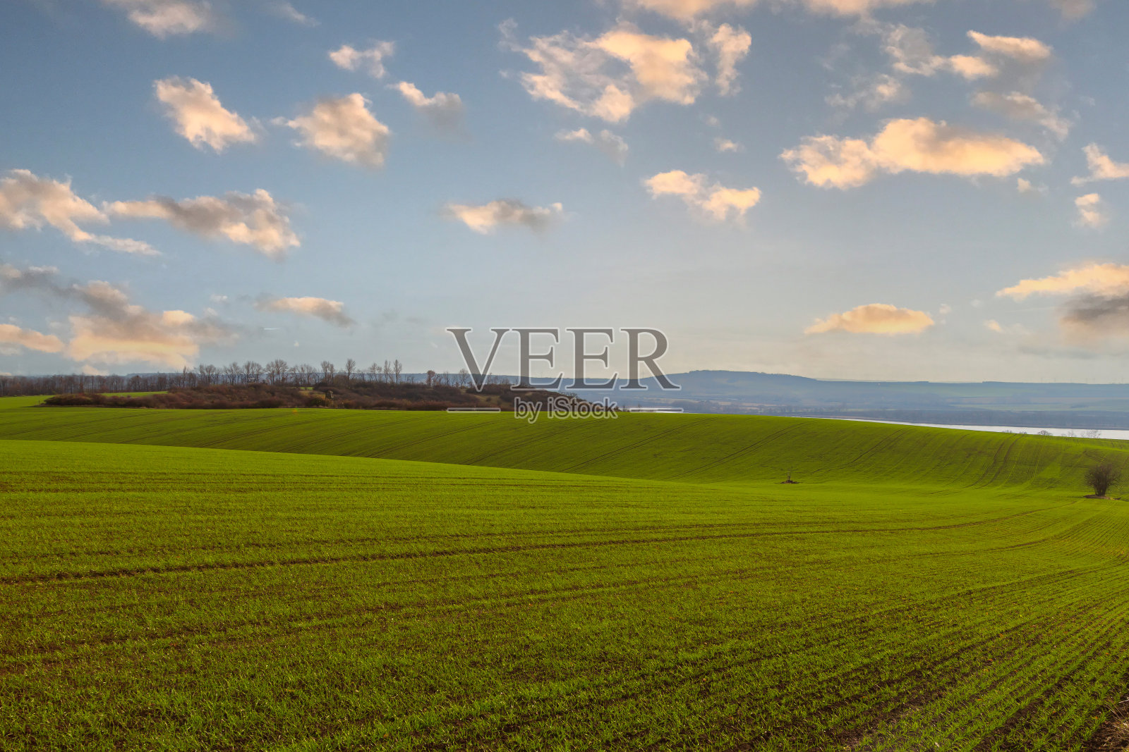 欧洲捷克共和国帕拉瓦地区的美丽风景。背景是日落时美丽的天空。照片摄影图片