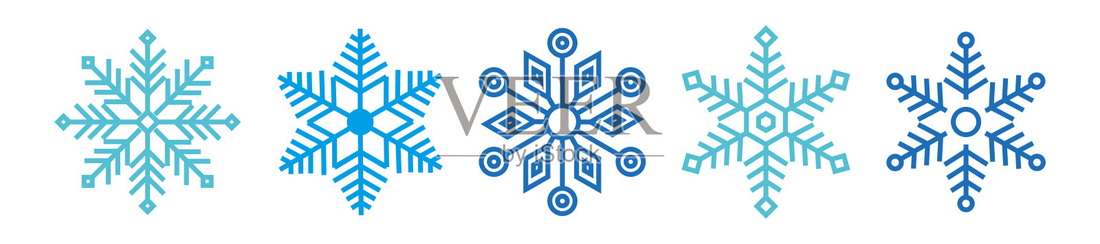 雪花图标集。假水晶剪影图标。新年快乐，圣诞快乐，圣诞快乐。雪，假日，寒冷的天气，霜冻。冬季设计元素。插画图片素材