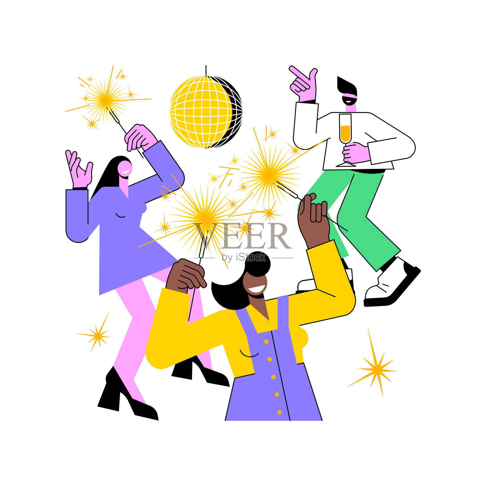 新年晚会孤立卡通矢量插图。插画图片素材