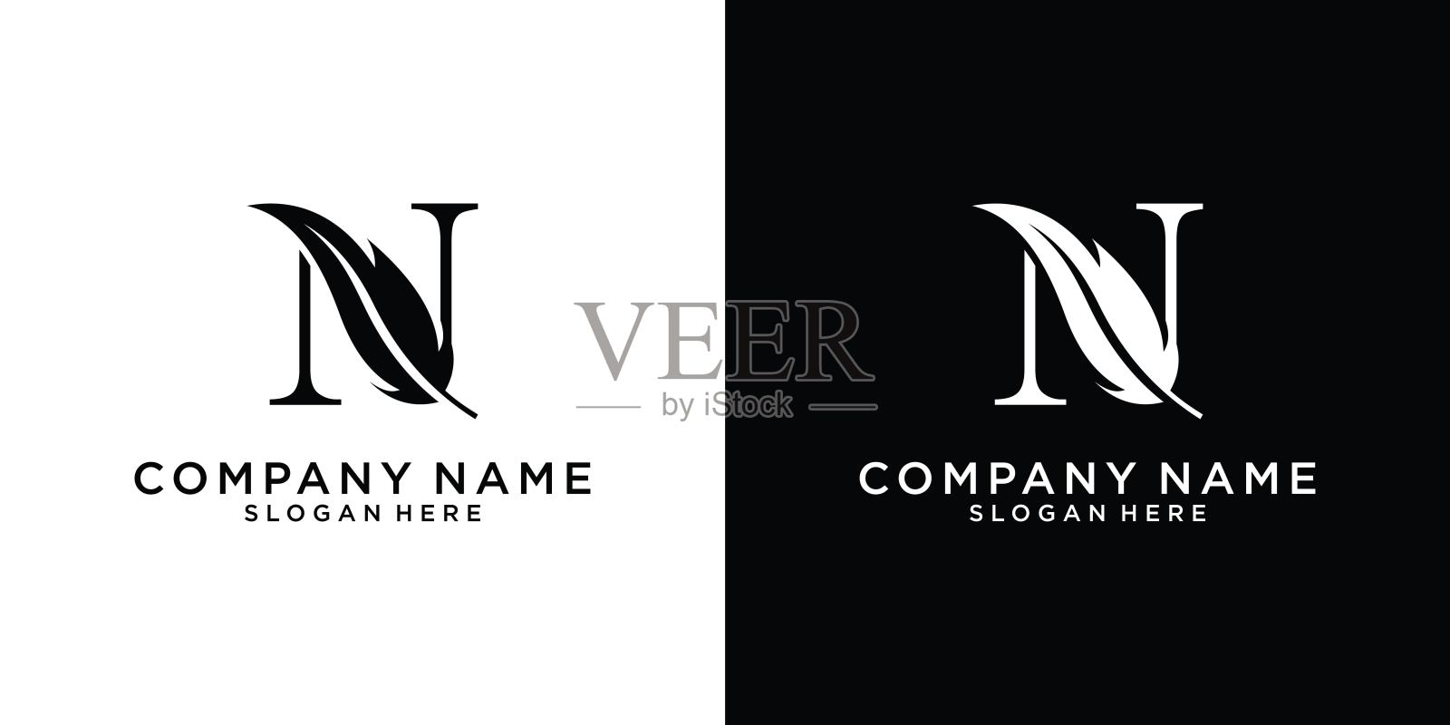 首字母N标志与羽毛的概念。插画图片素材