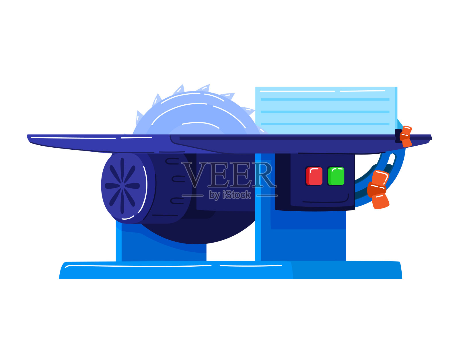 制造用电机，建筑用木材，原木切割，卡通风格矢量插图，白色隔离。插画图片素材