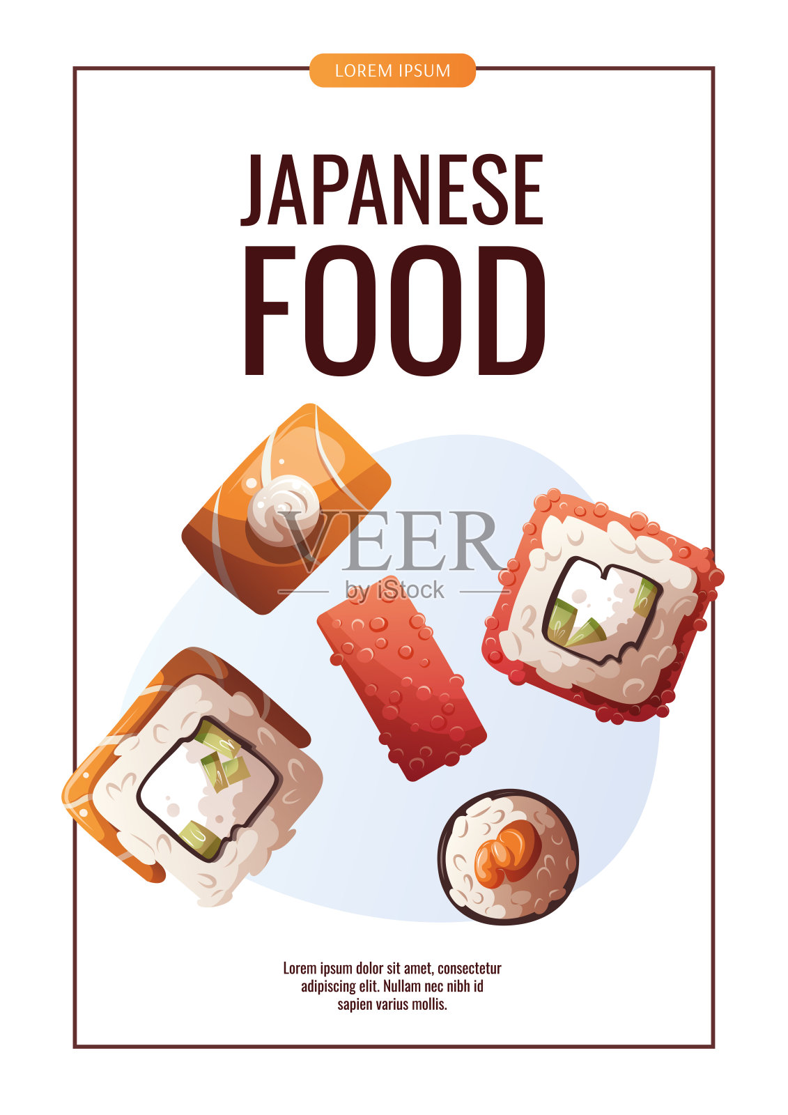 传单设计与寿司卷。日本食品插画图片素材