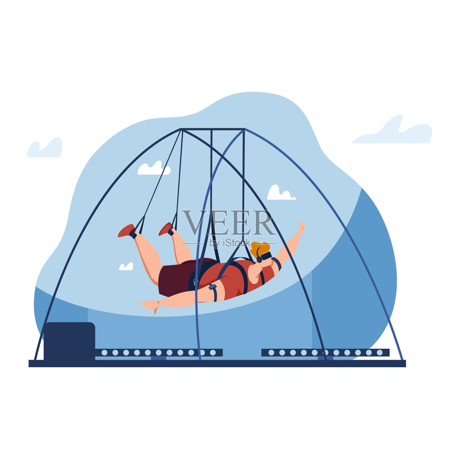 虚拟现实模拟与耳机眼镜技术，矢量插图。Vr飞行与数字卡通小工具，扁平化人的性格插画图片素材