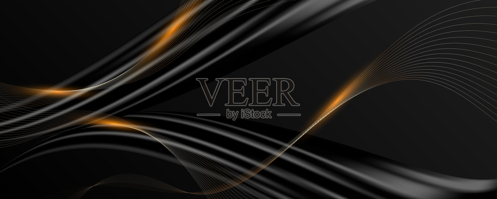 抽象3d黑色背景与金色线条插画图片素材