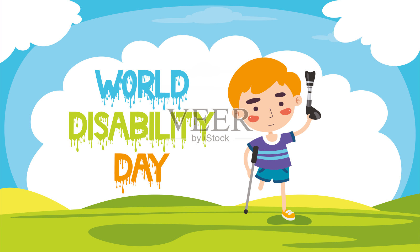 装有假肢的残疾人士(男子)。插画图片素材