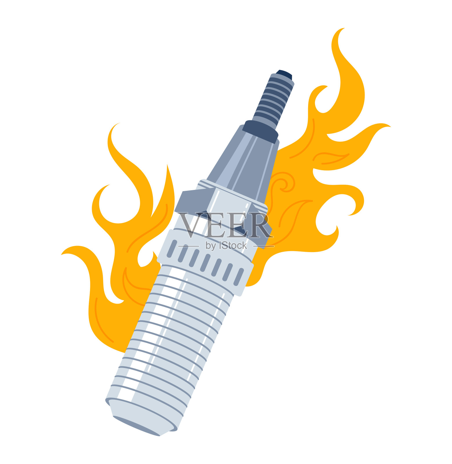 发动机火花塞，摩托车电机部分隔离在白色，矢量插图。汽车汽车螺丝，汽车技术用于运输。插画图片素材