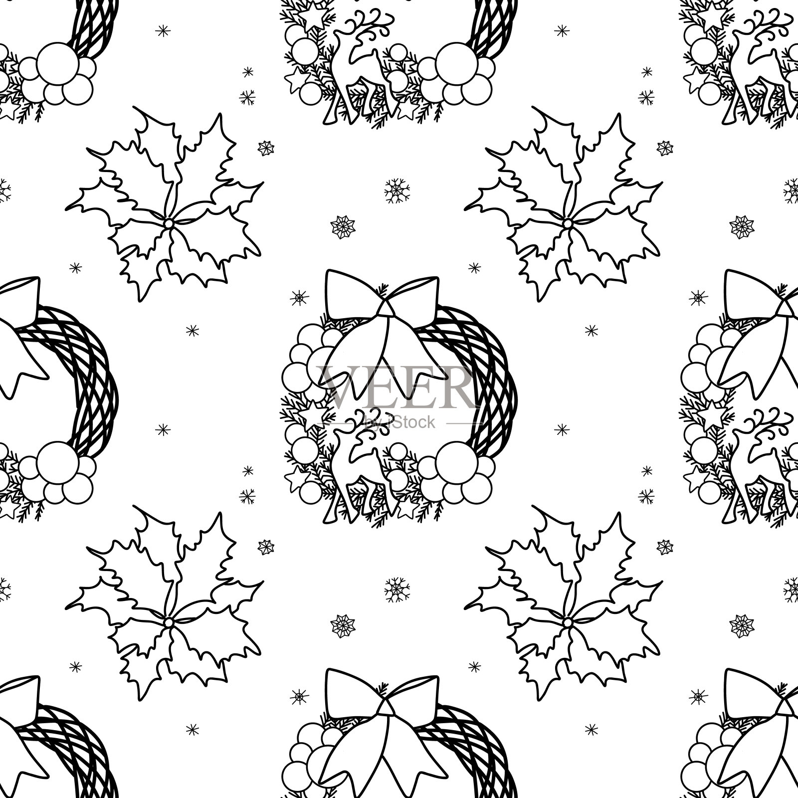 矢量轮廓无缝图案圣诞装饰品插画图片素材