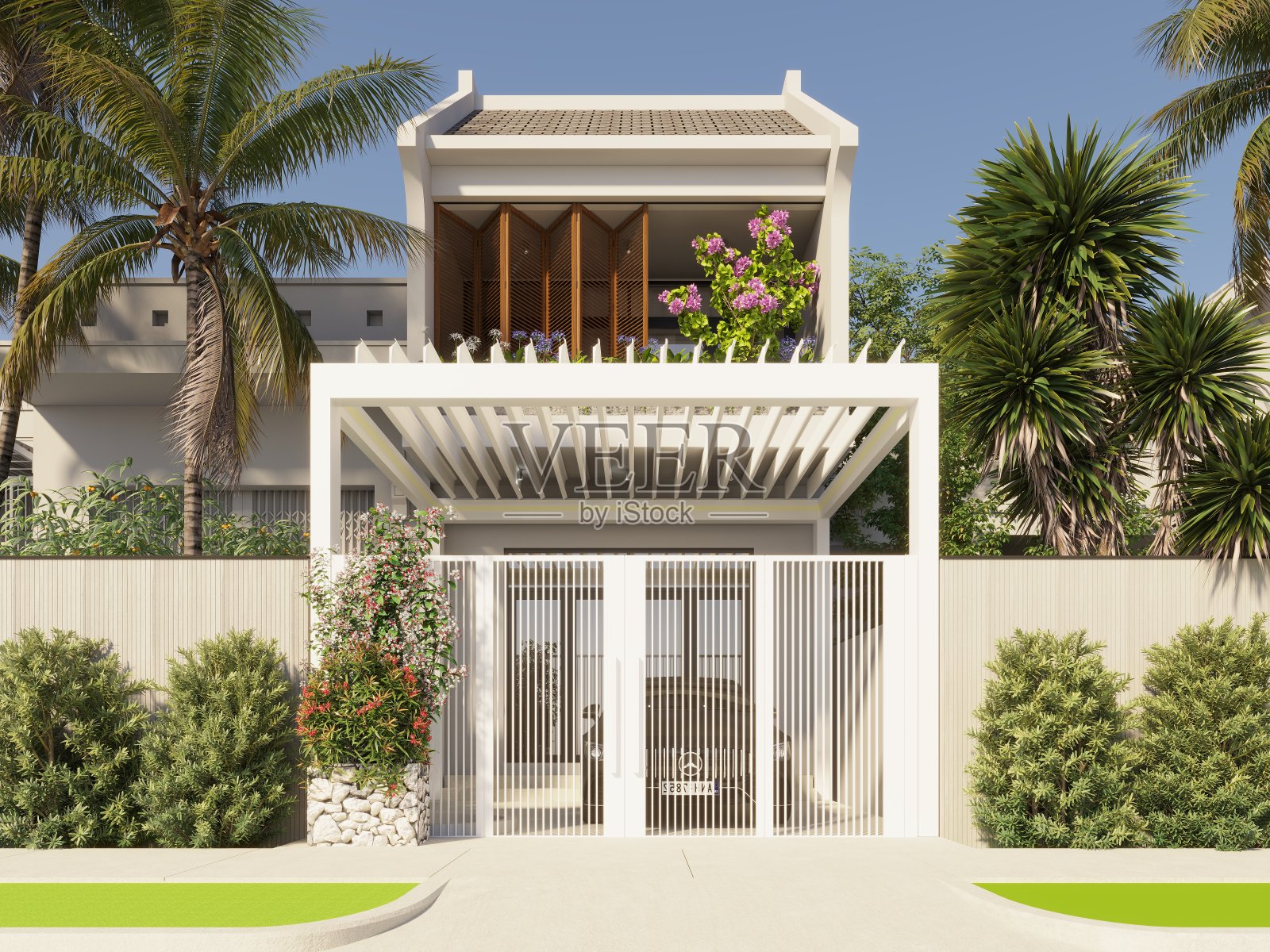 豪华别墅的3d渲染照片摄影图片