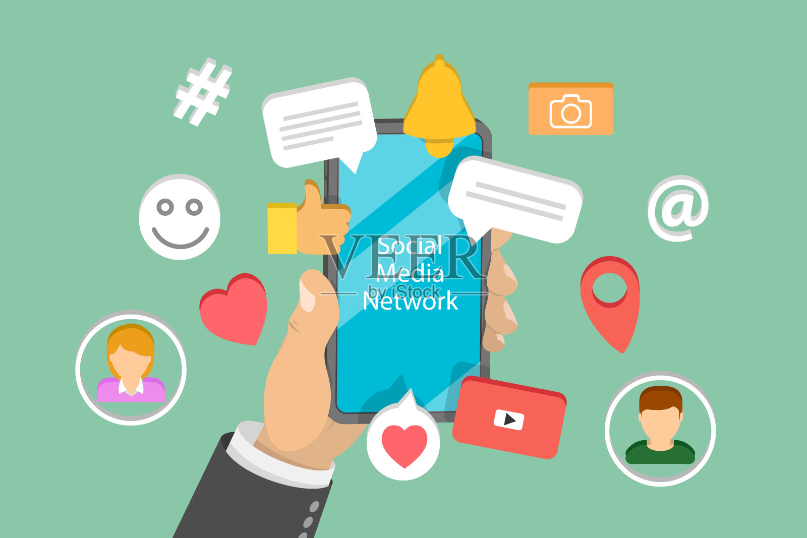 社交媒体网络的三维等距平面矢量概念图插画图片素材