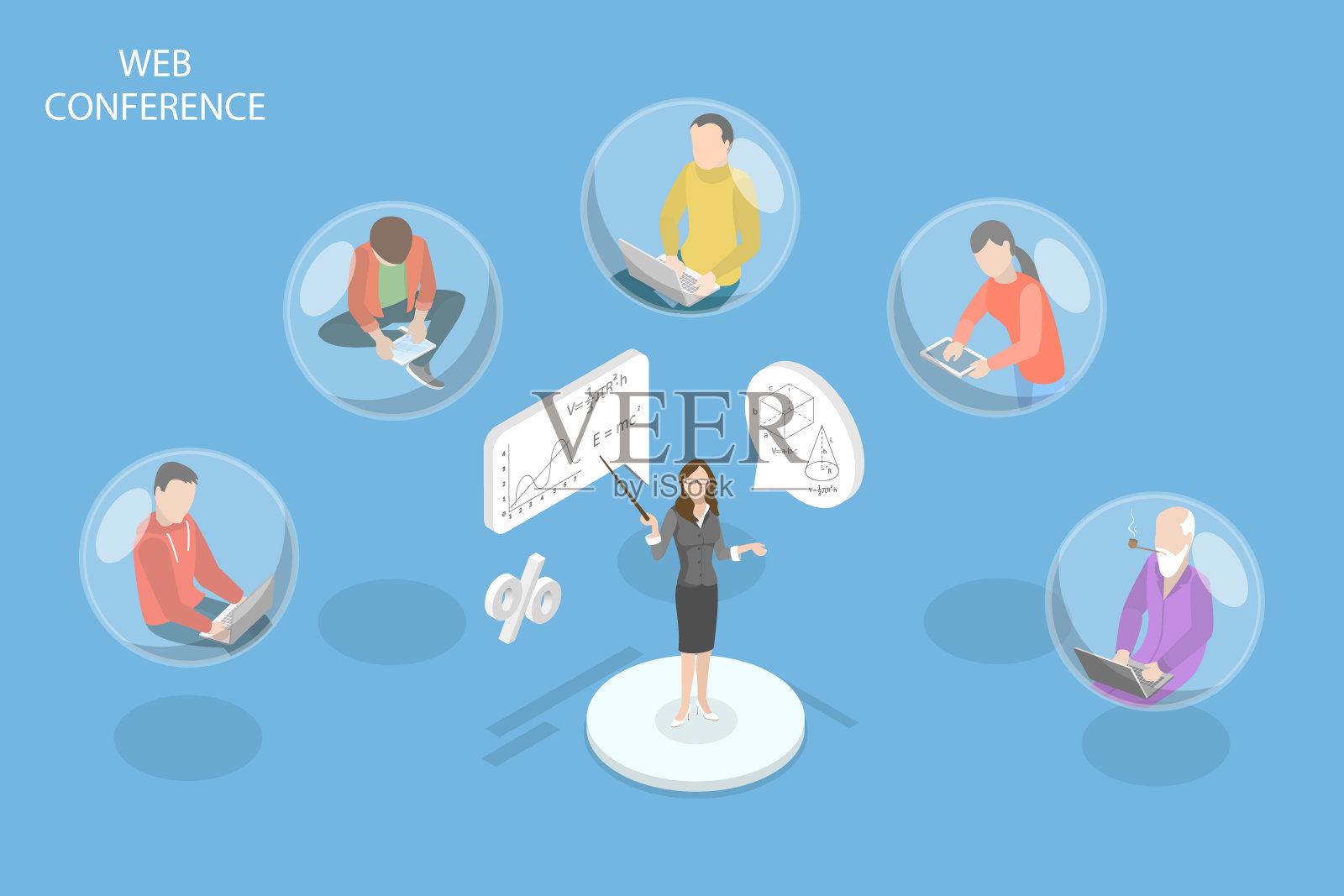 Web会议的三维等距平面矢量概念图插画图片素材