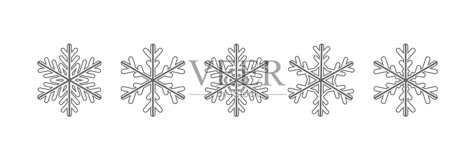 细线雪花剪影图标。雪花模板蓝图。插画图片素材