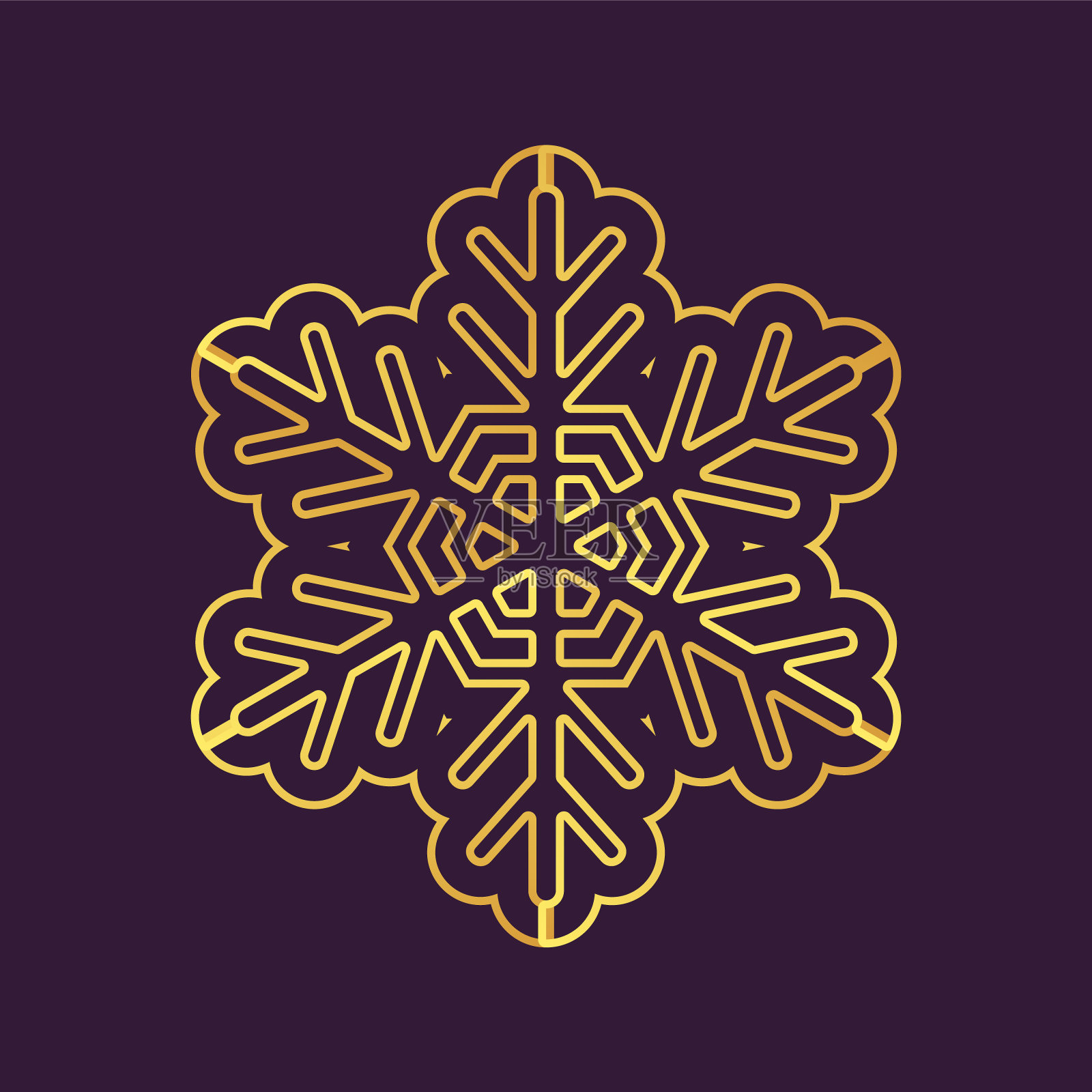 纤细的金色雪花图标。箔雪花模板蓝图。插画图片素材