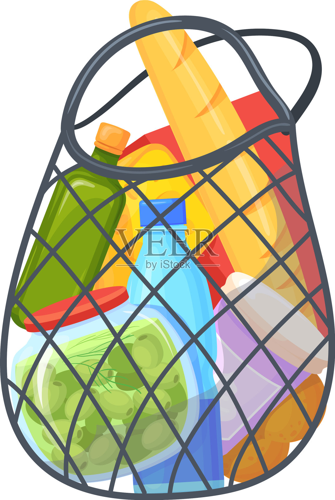 卡通商店购买的杂货用网袋设计元素图片