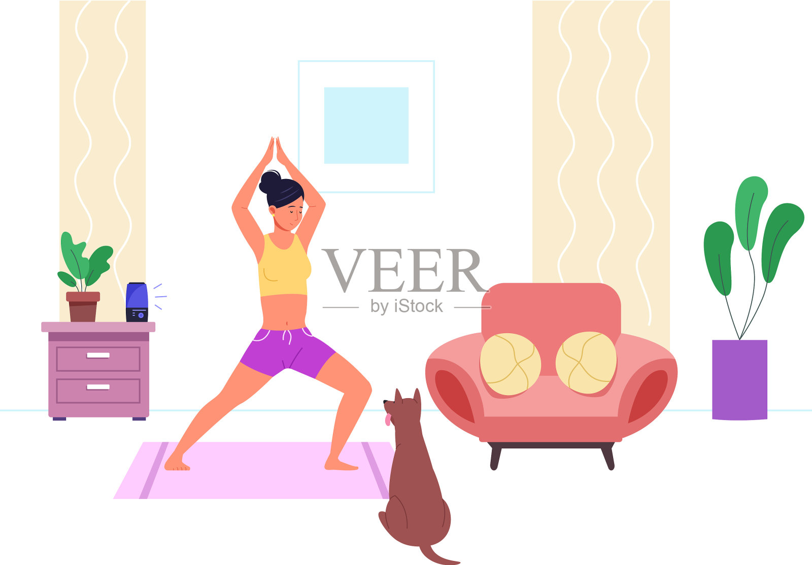 妇女在室内做瑜伽练习设计元素图片