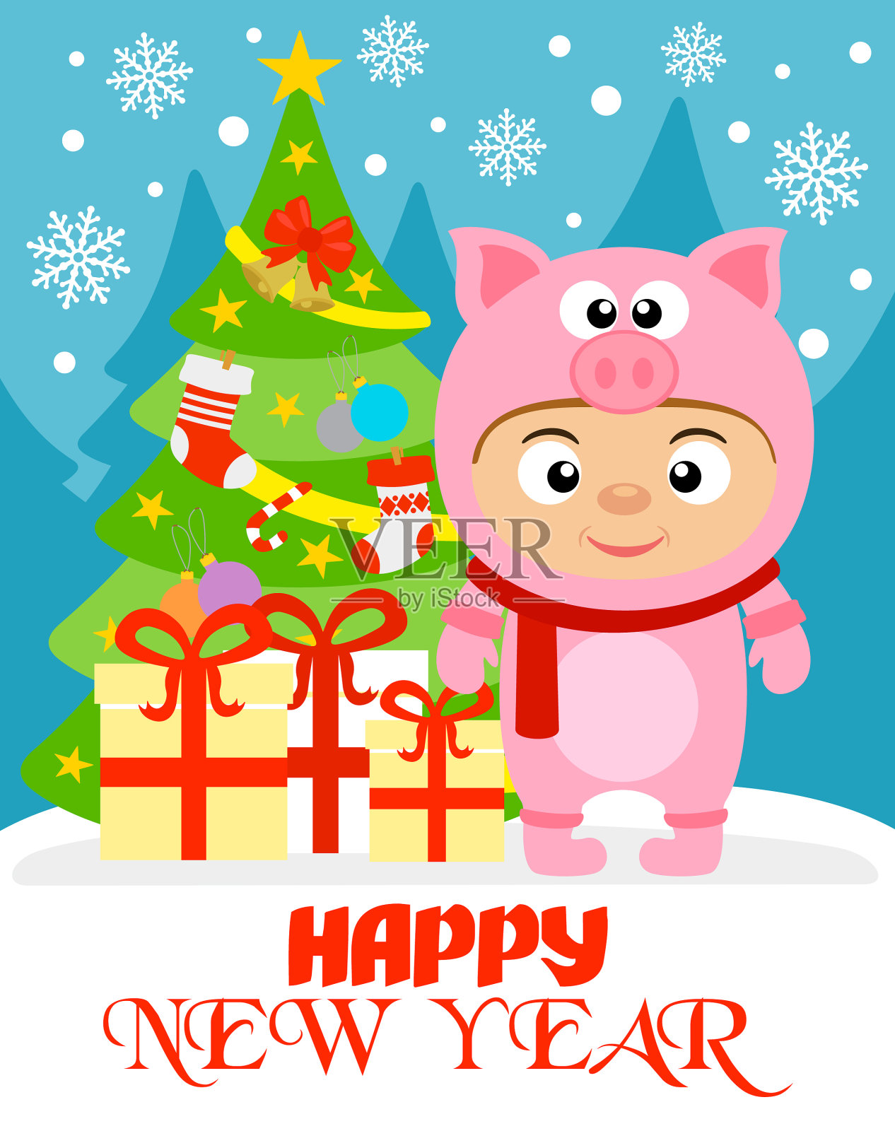 新年快乐的背景与孩子的服装插画图片素材