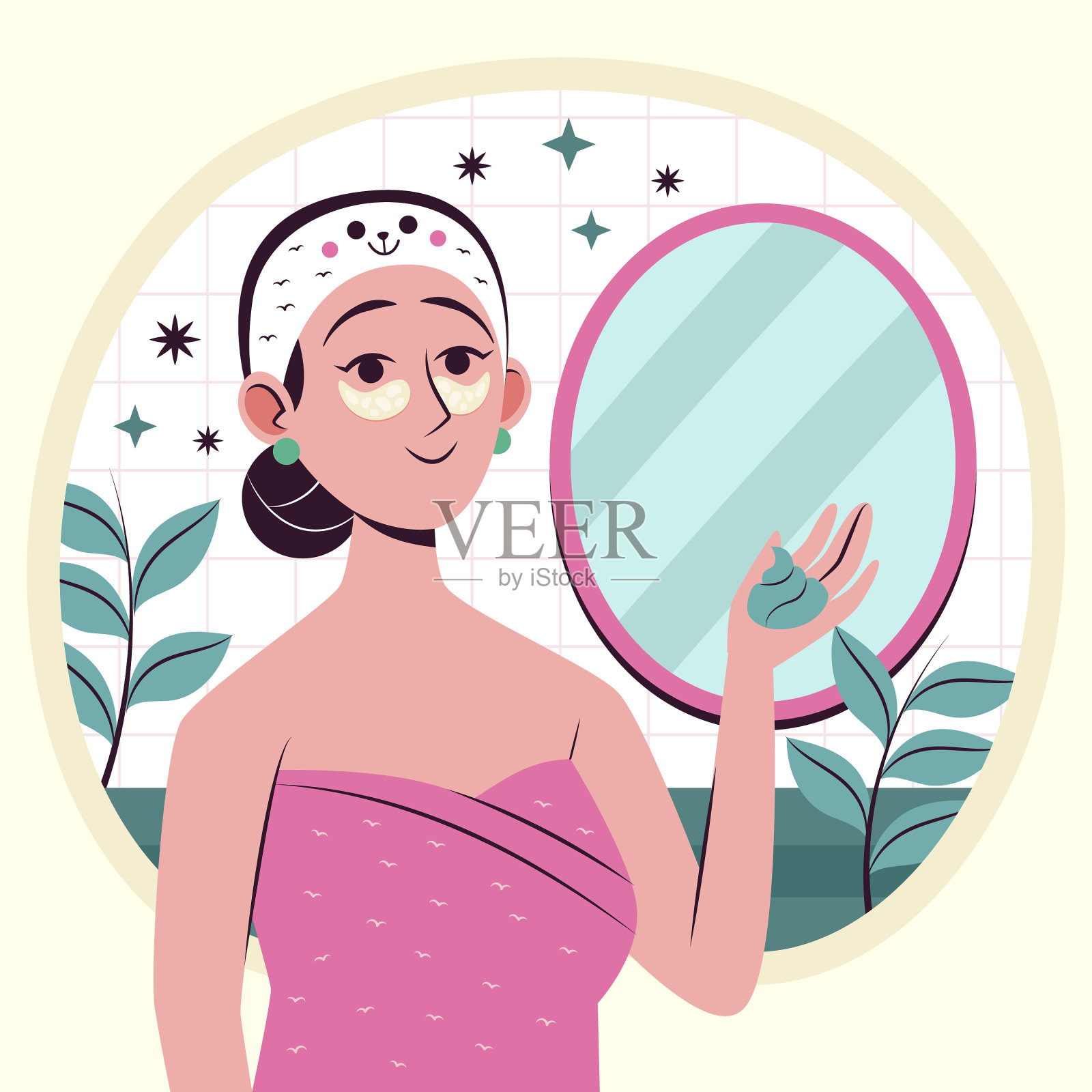 手绘的韩国美女插画图片素材