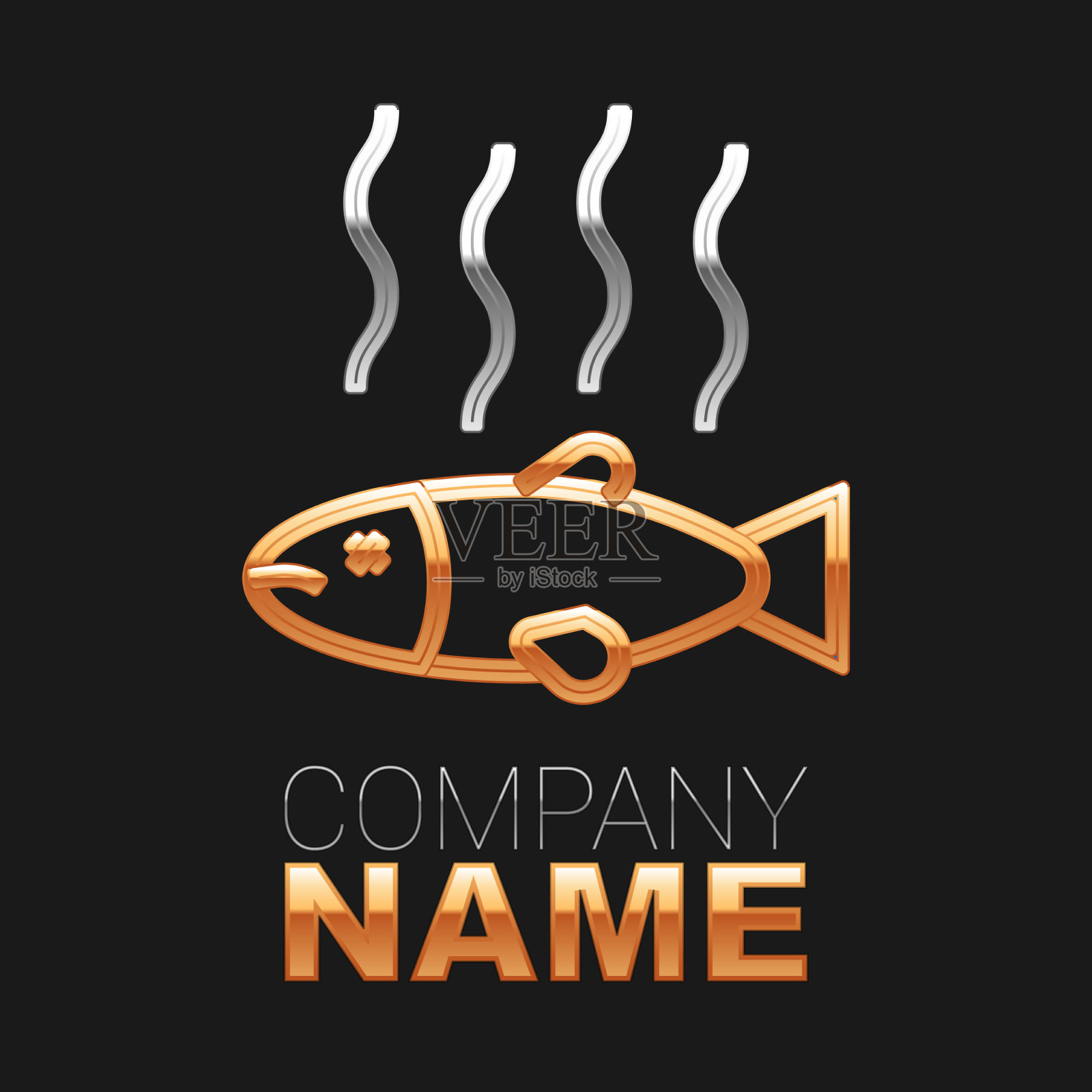 线死鱼图标隔离在黑色背景插画图片素材