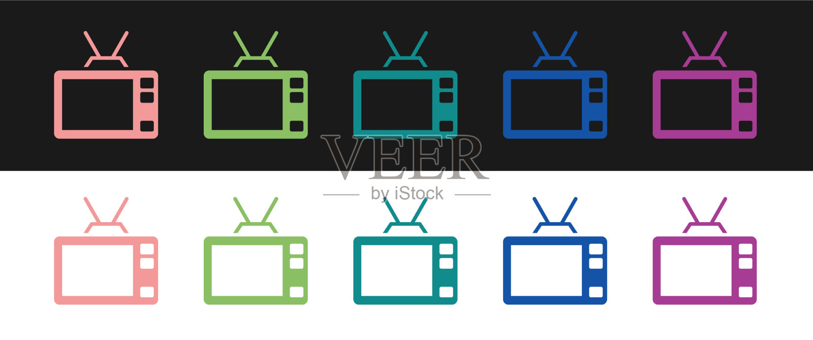 设置复古电视图标孤立的黑白图标素材