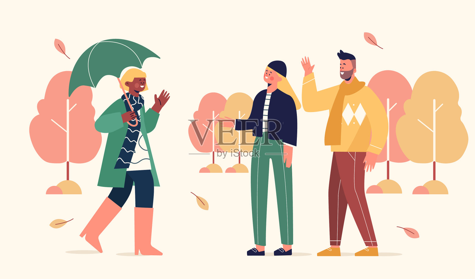 手画扁平人秋插画图片素材